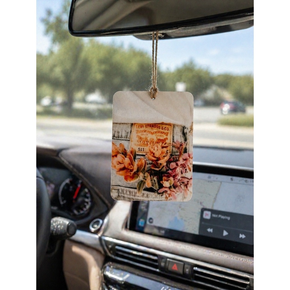 Felt Car Freshie Leather Scent Air Freshener Levi Strauss Denim Tag Graphic
